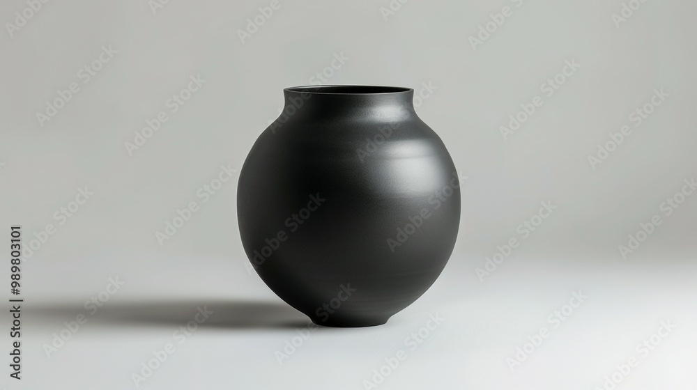 Stylish Black Matte Ceramic Vase: Front View Display Stylish Black Matte Ceramic Vase: Front View Display