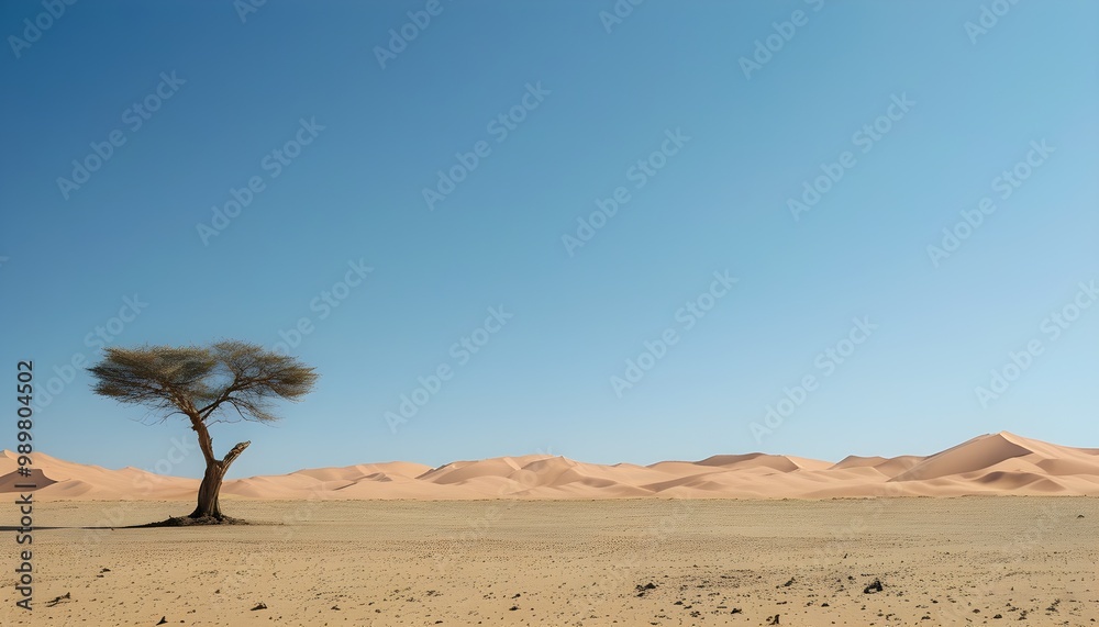 Resilient solitary tree in vast desert landscape beneath clear blue sky ...