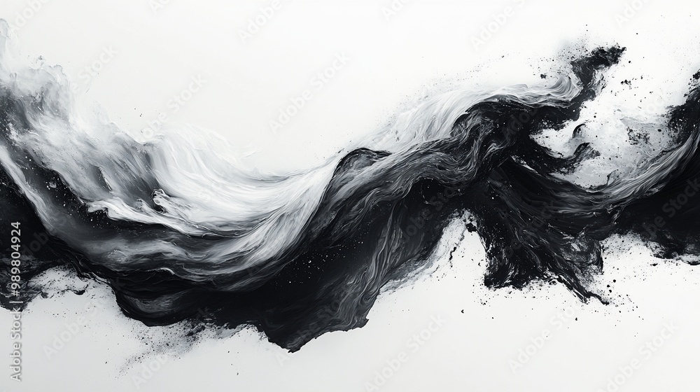 Abstract black and white paint swirl on white background. Abstract black and white paint swirl on white background.