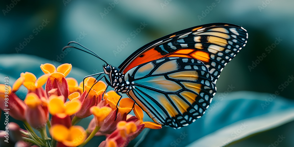 Vibrant butterfly on orange flowers Vibrant butterfly on orange flowers