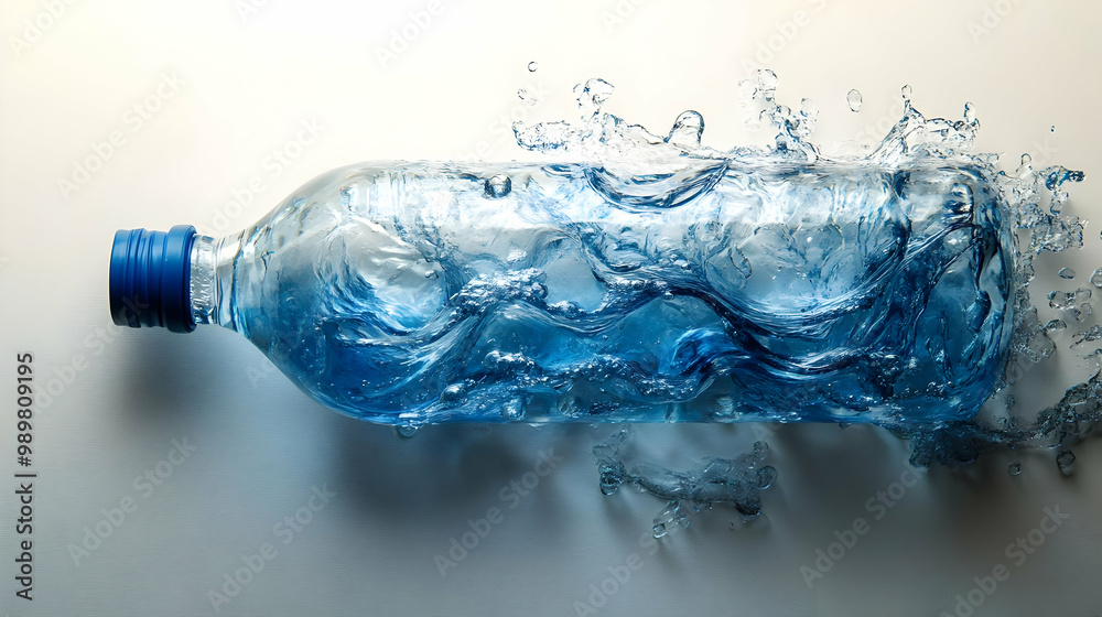 A dynamic splash of water around a plastic bottle, showcasing freshness and hydration, isolated on a clean background. A dynamic splash of water around a plastic bottle, showcasing freshness and hydration, isolated on a clean background.