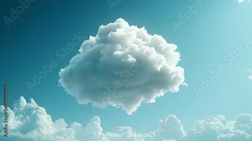 Fluffy white cloud floating in a clear blue sky, surrounded by soft cloud formations, creating a serene atmosphere. photo