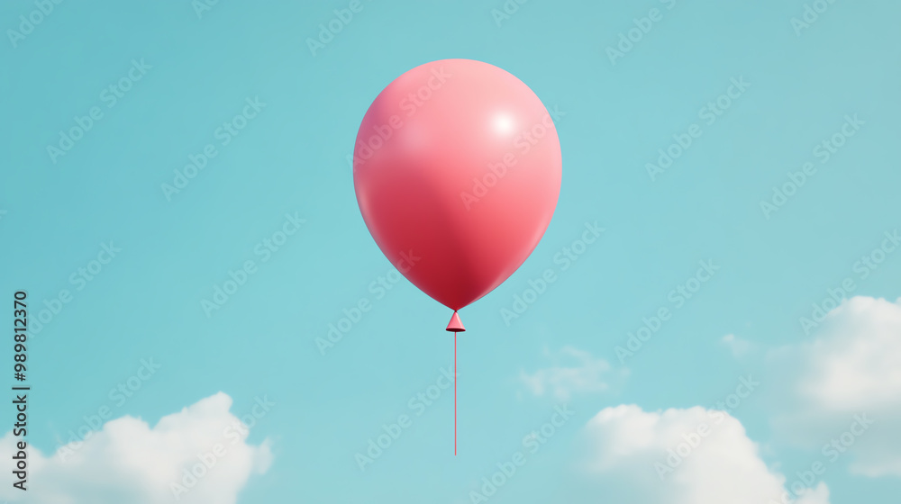 A vibrant pink balloon floating against a bright blue sky with fluffy white clouds, capturing a feeling of joy and playfulness in a serene atmosphere. A vibrant pink balloon floating against a bright blue sky with fluffy white clouds, capturing a feeling of joy and playfulness in a serene atmosphere.