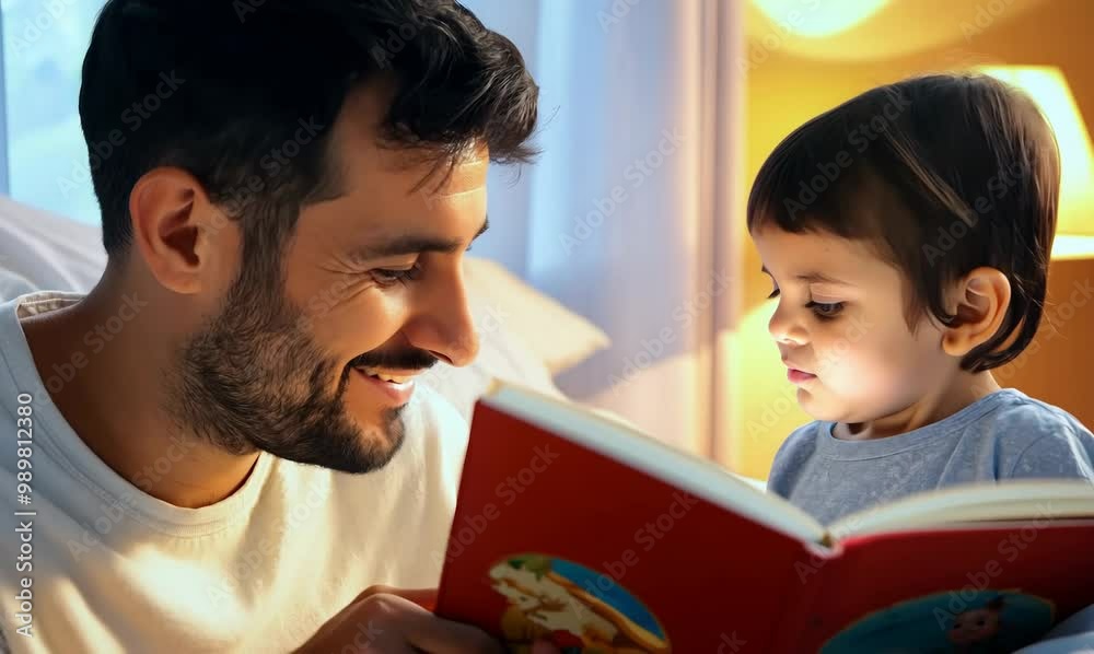 Portuguese Man Reading Bedtime Story to Child Portuguese Man Reading Bedtime Story to Child