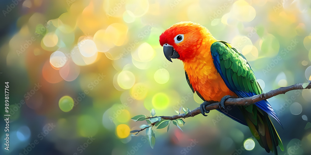 Fototapeta premium Vibrant parrot perched on branch
