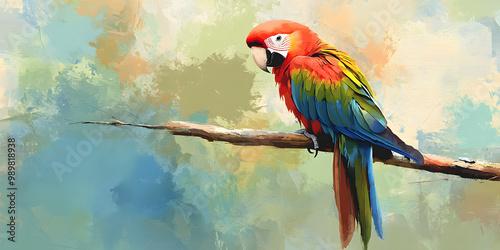 Vibrant parrot perched on branch