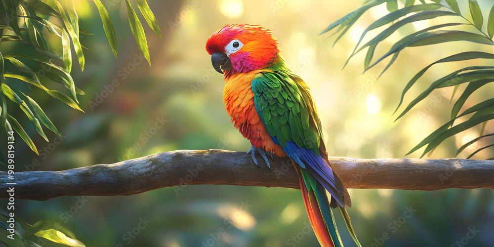 Obraz premium Vibrant parrot perched on branch