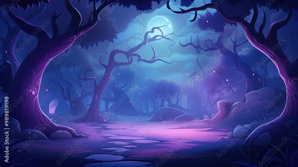 Obraz premium Enchanting Moonlight Illuminates a Mystical Forest Path