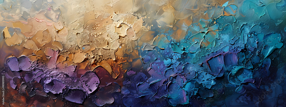 Vibrant abstract painting with rich textures in shades of blue, purple, and gold, evoking an emotional and serene atmosphere. Vibrant abstract painting with rich textures in shades of blue, purple, and gold, evoking an emotional and serene atmosphere.
