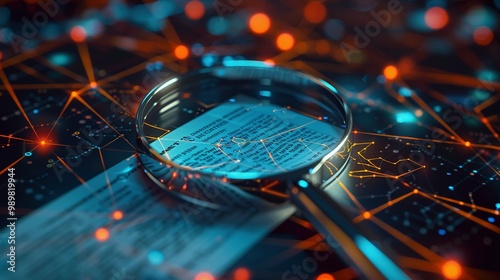 Wallpaper Mural IT Security Risk Assessment Concept: Magnifying Glass on Document in Abstract Technological Atmosphere Torontodigital.ca