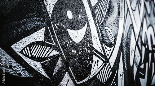 Wallpaper Mural Monochromatic graffiti wall with intricate patterns, detailed black and white designs Torontodigital.ca
