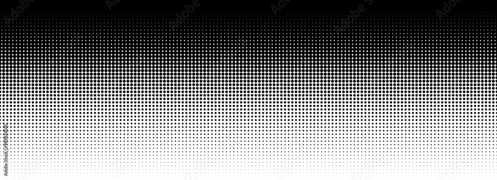 Dotted halftone gradient texture. Vanishing polka dot background. Repeating dots gradation pattern background. Black fading comic pop art overlay backdrop. Halftone raster effect wallpaper. Vector