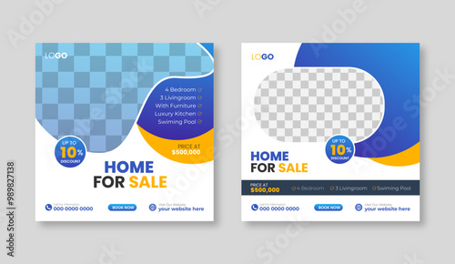 Real estate social media post design set, square banner template