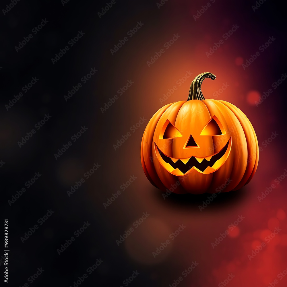 Glowing Halloween pumpkin on a spooky dark red background.
