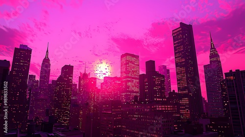 Wallpaper Mural Vibrant skyline at sunset with stunning pink and purple hues illuminating the city. Torontodigital.ca