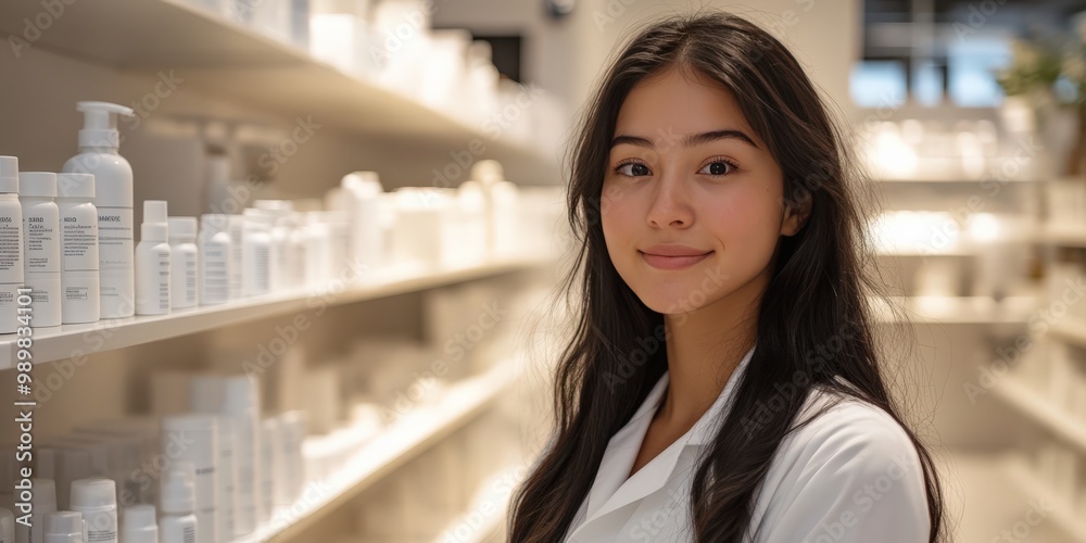 Skincare professional confidently standing in a beauty store Skincare professional confidently standing in a beauty store