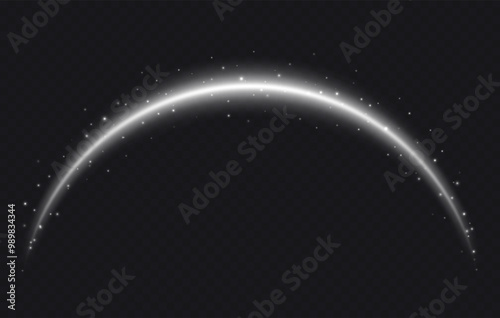 Magic arch with sparkles, glowing arc with stars. shooting star tail light effect. Vector illustration.