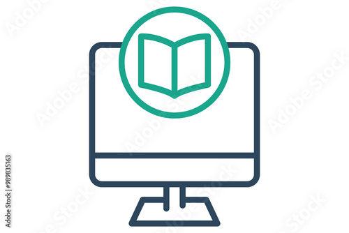 Elearning icon. line icon style. monitor with open book. icon related to online course. education elements vector illustration