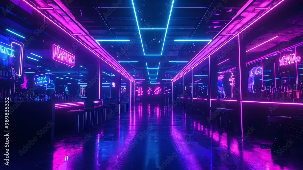 Fototapeta premium Vibrant neon-lit bar scene with rich colors and modern design