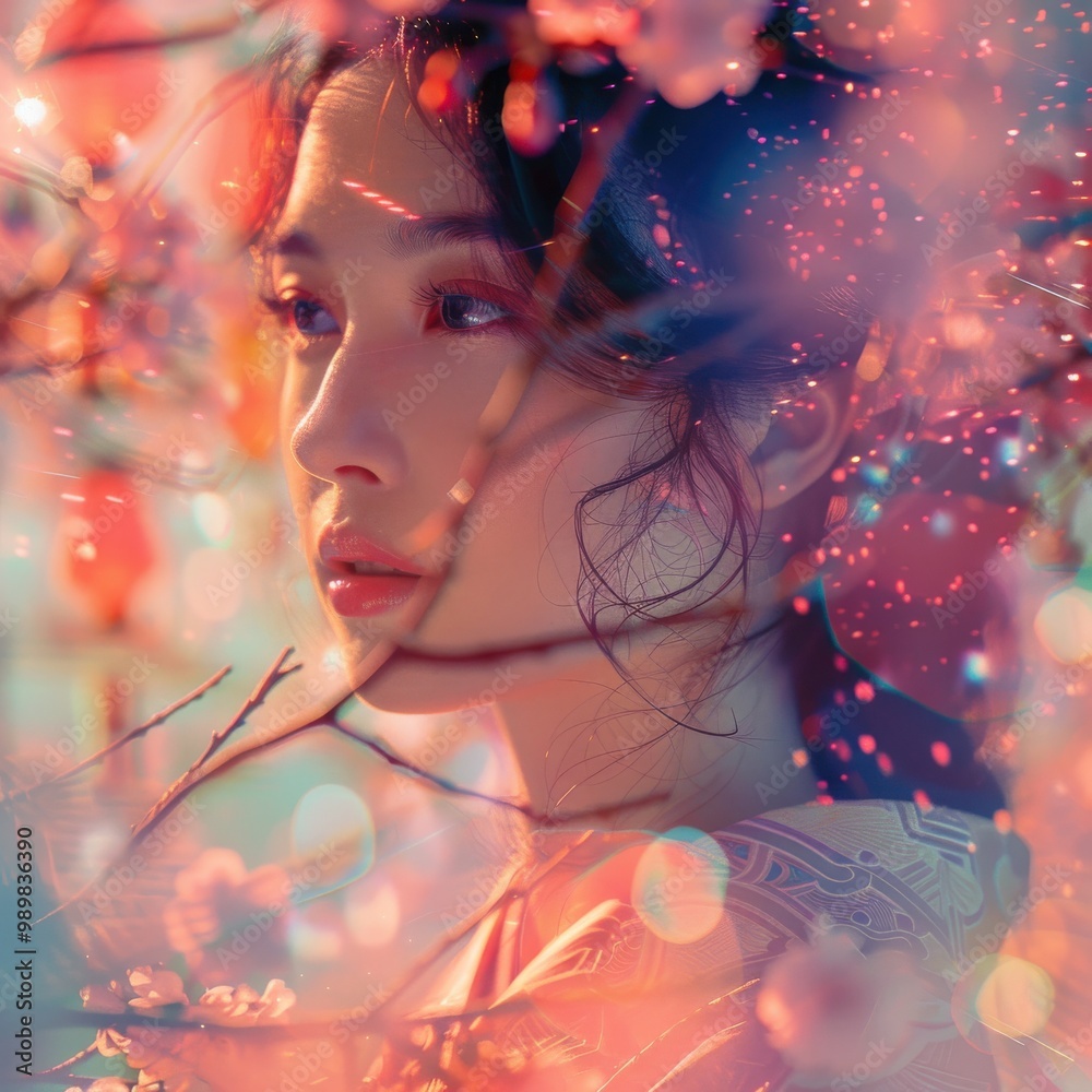 Dreamy portrait of woman with soft bokeh lights Dreamy portrait of woman with soft bokeh lights
