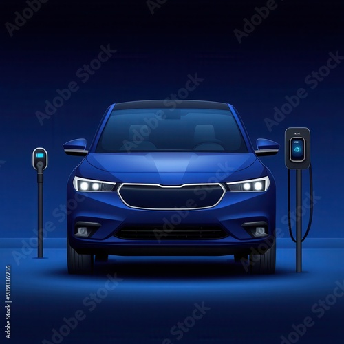 Electric car charging station, dark background