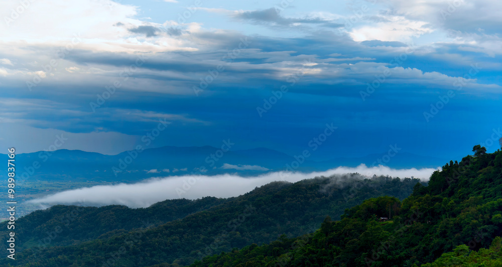 Beautiful Mountain landscape foggy windy mountain range green landscape asian farm. Amazing Landscape mountain green field meadow white cloud blue sky on sunrise. Countryside sunlight heaven scenery Beautiful Mountain landscape foggy windy mountain range green landscape asian farm. Amazing Landscape mountain green field meadow white cloud blue sky on sunrise. Countryside sunlight heaven scenery