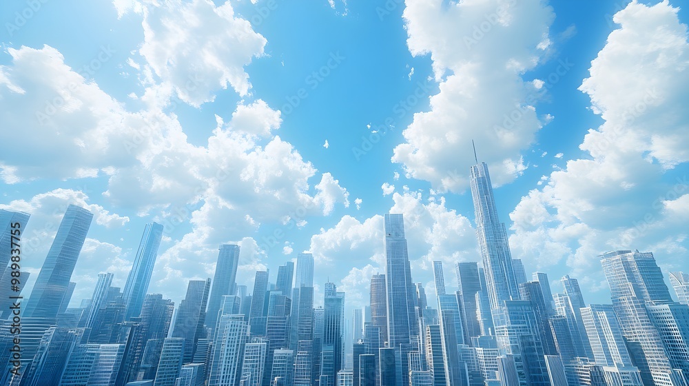 Modern cityscape with a bright blue sky on a sunny day Modern cityscape with a bright blue sky on a sunny day