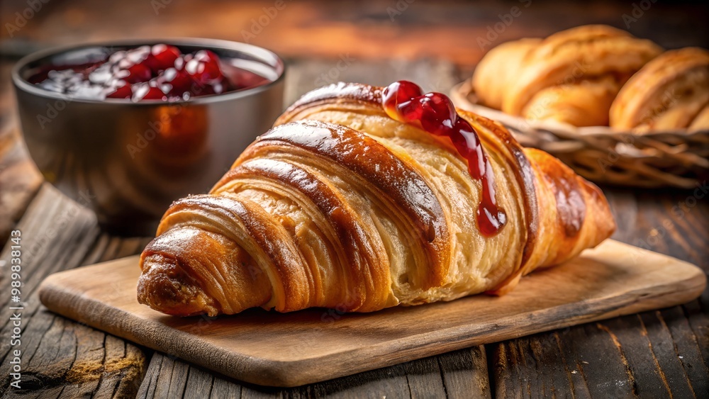 Fresh croissant with jam, closeup Fresh croissant with jam, closeup