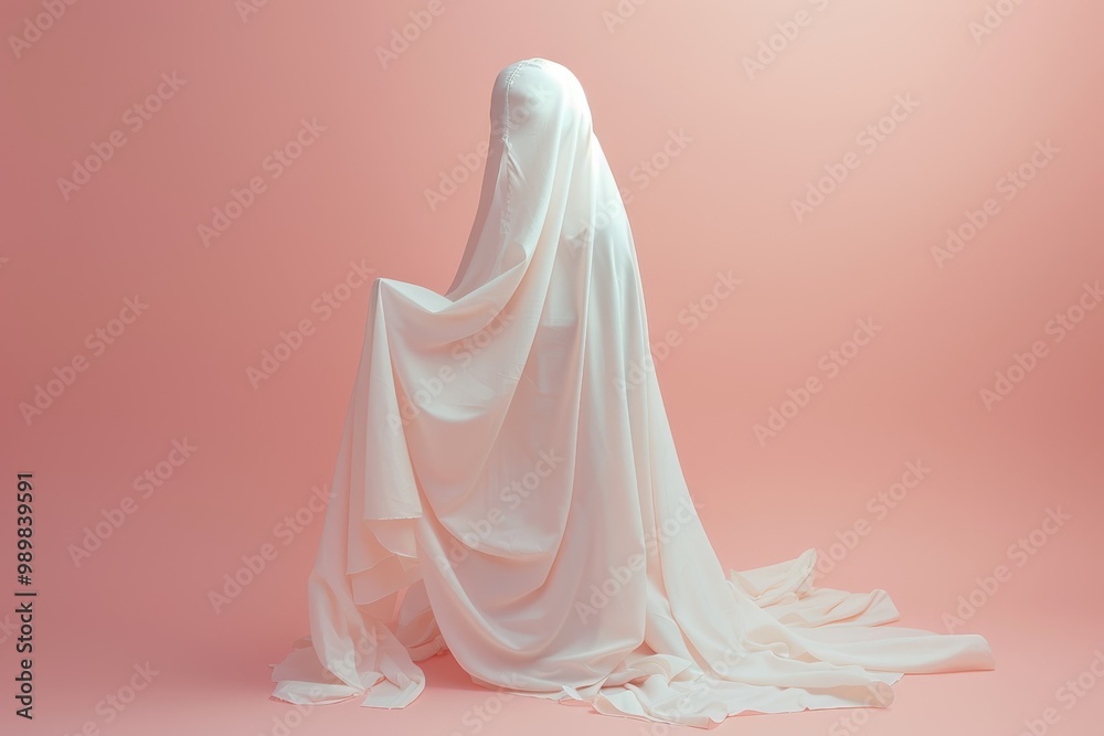 3D illustration mockup and rendering cute ghost, wrapped in a white sheet, radiating happiness within a delightful scene against a stunning isolated pastel background. 3D illustration mockup and rendering cute ghost, wrapped in a white sheet, radiating happiness within a delightful scene against a stunning isolated pastel background.