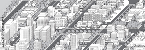 都市景観の立体イラスト.  建物のベクターイラスト.