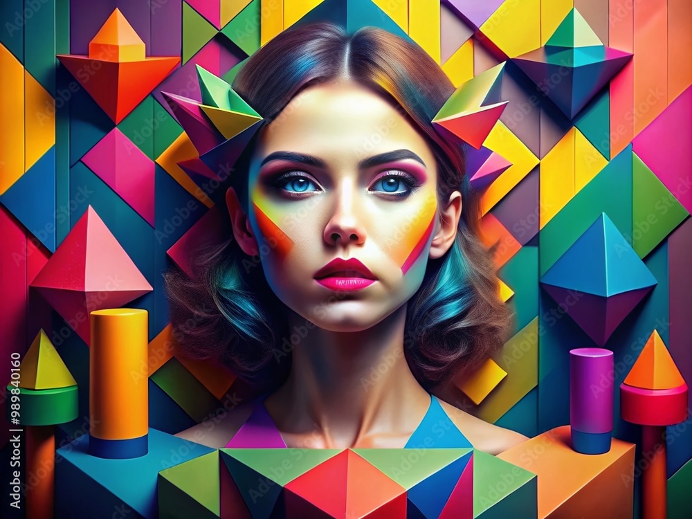Obraz premium Abstract geometric triangle cylinder design in vibrant colors showcasing modern artistic creativity