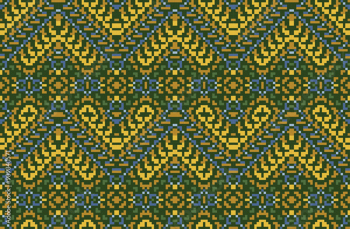 Knit Traditional Indian Melodic Patternfolk Embroidery, Aztec Geometric Ornament Print. Design for Carpet, Wallpaper, Clothing, Wrapping, Fabric