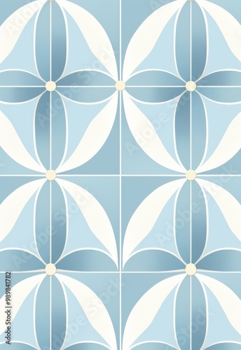 Light blue and white geometric circle pattern designed as industrial wallpaper, featuring crisp lines and symmetrical designs on a subtly textured background