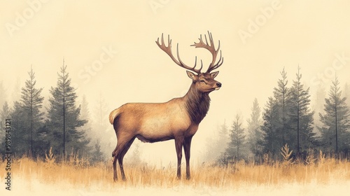 Majestic Elk in Foggy Forest