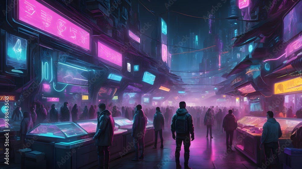 Naklejka premium Cyberpunk Night Market