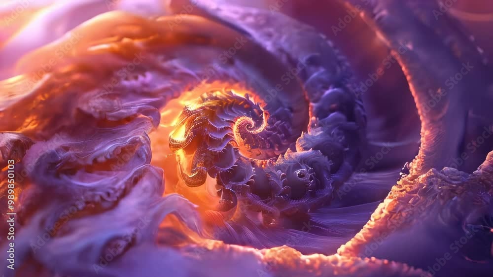 An intricate fractal pattern in purple and orange hues, showcasing complex and mesmerizing designs.