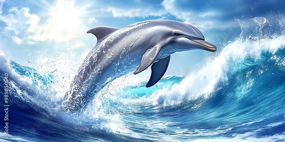 Fototapeta premium Dolphin leaping gracefully in mid-air