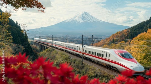 Japanese Train Near Mount Fuji during Autumn