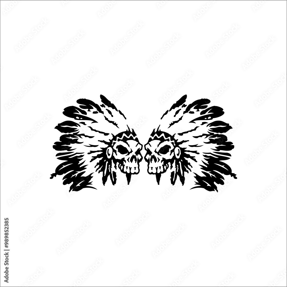 Obraz premium Skull head wearing a traditional Dayak hat