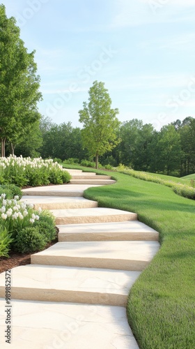 A long, winding path with a tree in the middle