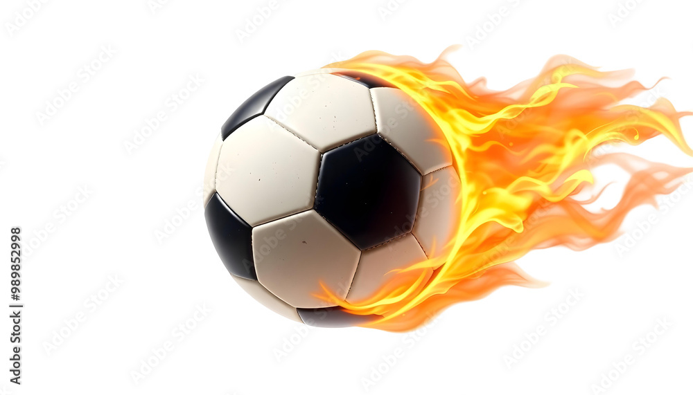 Obraz premium Soccer ball on fire isolated on transparent background. 3d illustration.