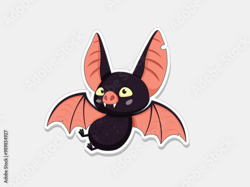 Cute happy baby bat sticker flying with different poses.Adorable animal characters in autumn festival photo