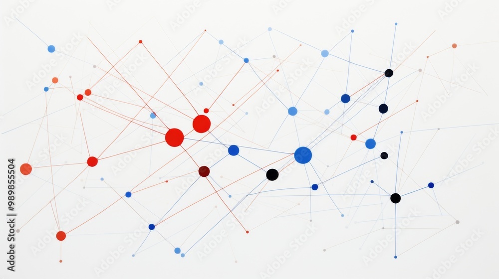 White screen featuring an abstract line drawing with one red and three blue lines, illustrating AI's role in creating network connections between data points in web design. White screen featuring an abstract line drawing with one red and three blue lines, illustrating AI's role in creating network connections between data points in web design.