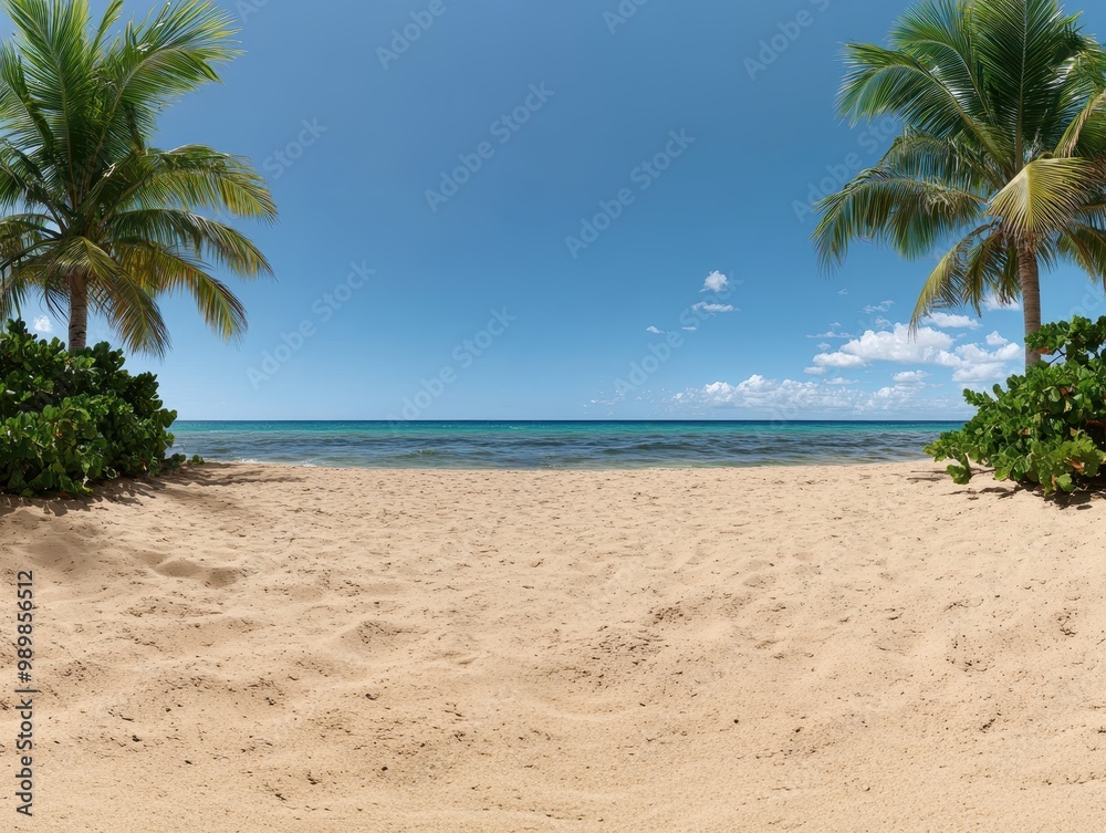 Tropical beach with palm trees and clear sky Tropical beach with palm trees and clear sky
