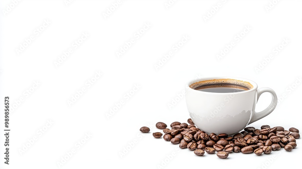 Fresh Coffee Cup and Roasted Coffee Beans Display Fresh Coffee Cup and Roasted Coffee Beans Display