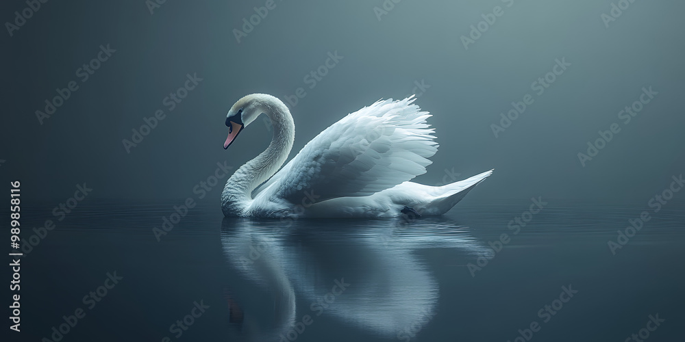 Fototapeta premium Graceful swan floating on calm water