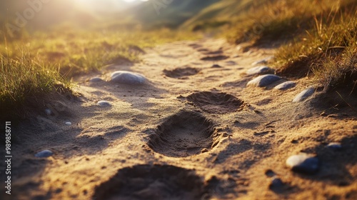 Hiking Boot Prints on Sandy Mountain Trail