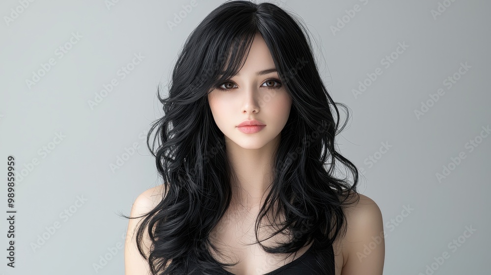 Fototapeta premium Beautiful portrait of a woman with long black hair