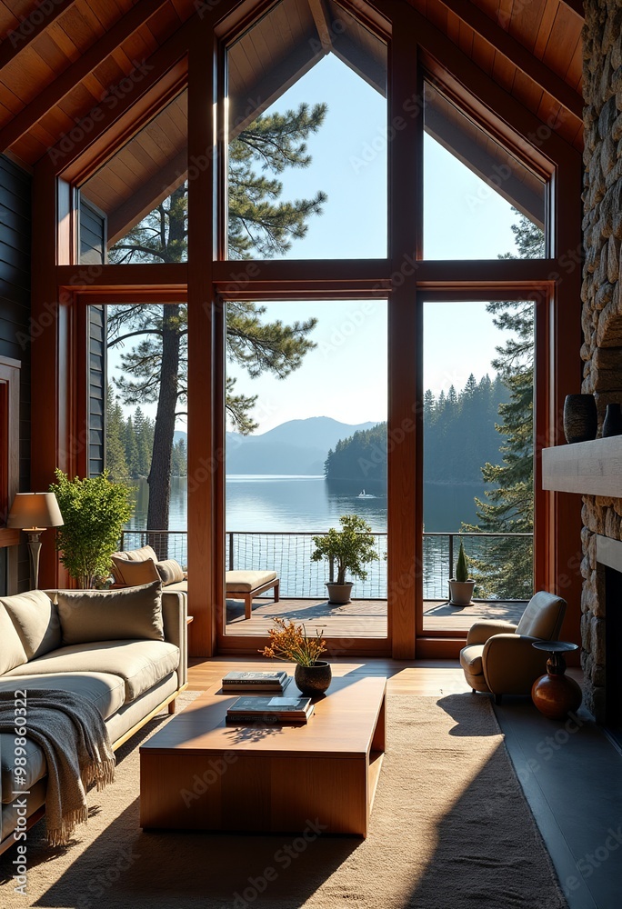 Fototapeta premium Experience the Beauty of Nature: Adirondack Lake House Interior Tour