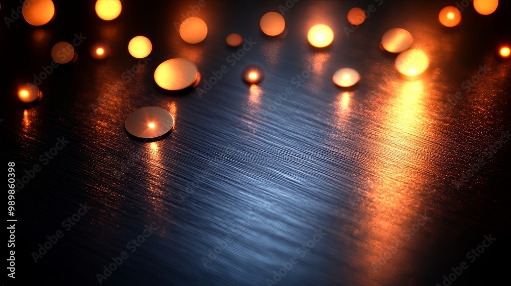 Golden Discs Reflect Warm Light on a Brushed Metal Surface